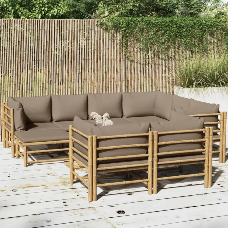 MAISON EXCLUSIVE - Salon de jardin 10 pcs avec coussins taupe bambou