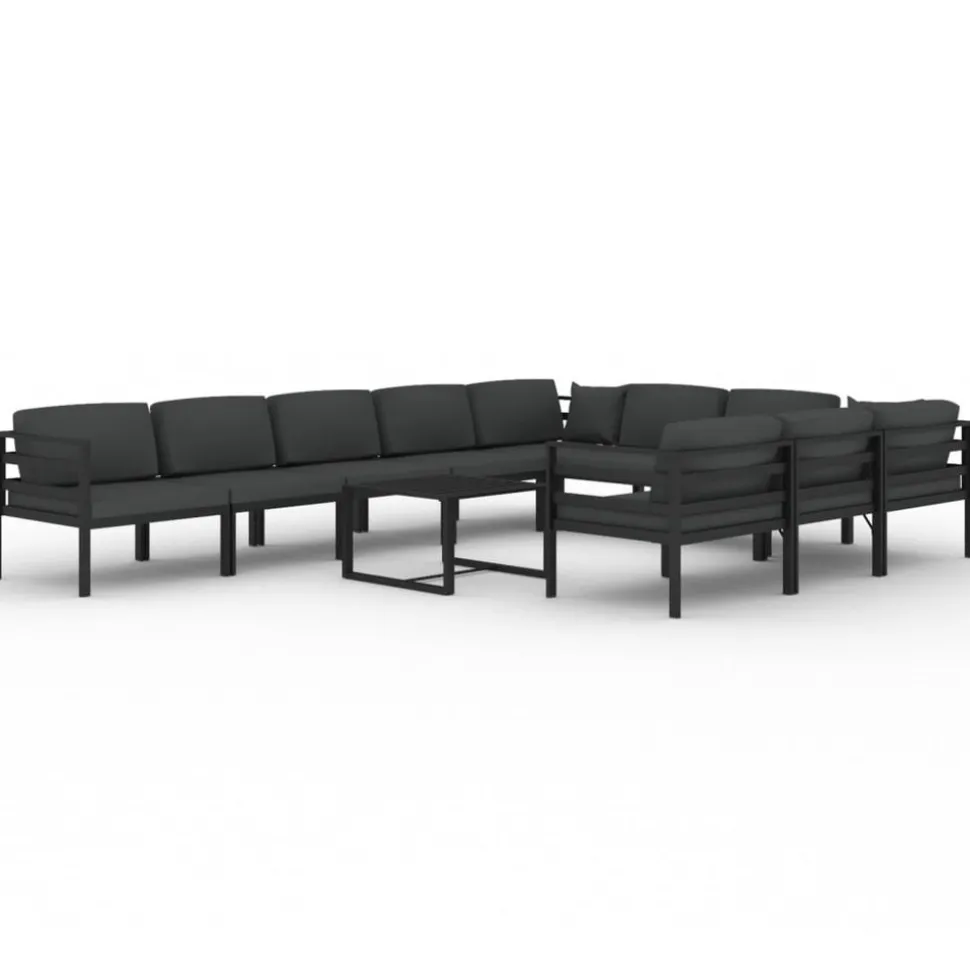 MAISON EXCLUSIVE - Salon de jardin 11 pcs avec coussins aluminium anthracite