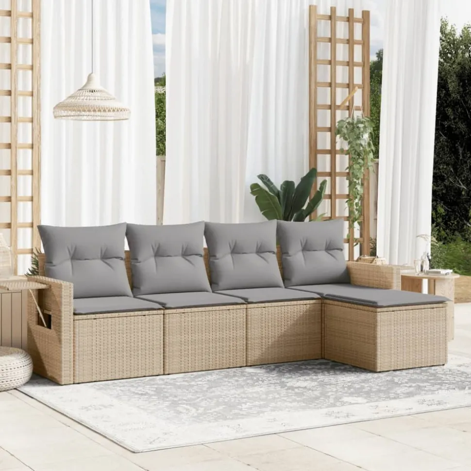 MAISON EXCLUSIVE - Salon de jardin avec coussins 5 pcs beige résine tressée