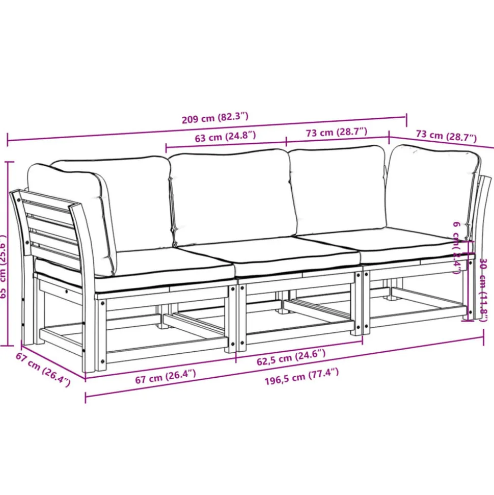 MAISON EXCLUSIVE - Salon de jardin 3 pcs avec coussins bois massif d'acacia