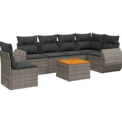 MAISON EXCLUSIVE - Salon de jardin avec coussins 7 pcs gris résine tressée
