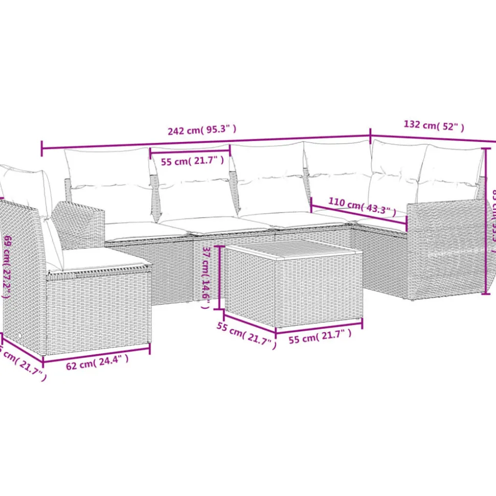 MAISON EXCLUSIVE - Salon de jardin avec coussins 7 pcs gris résine tressée