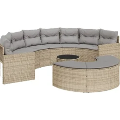 MAISON EXCLUSIVE - Salon de jardin 3 pcs demi-rond beige résine tressée