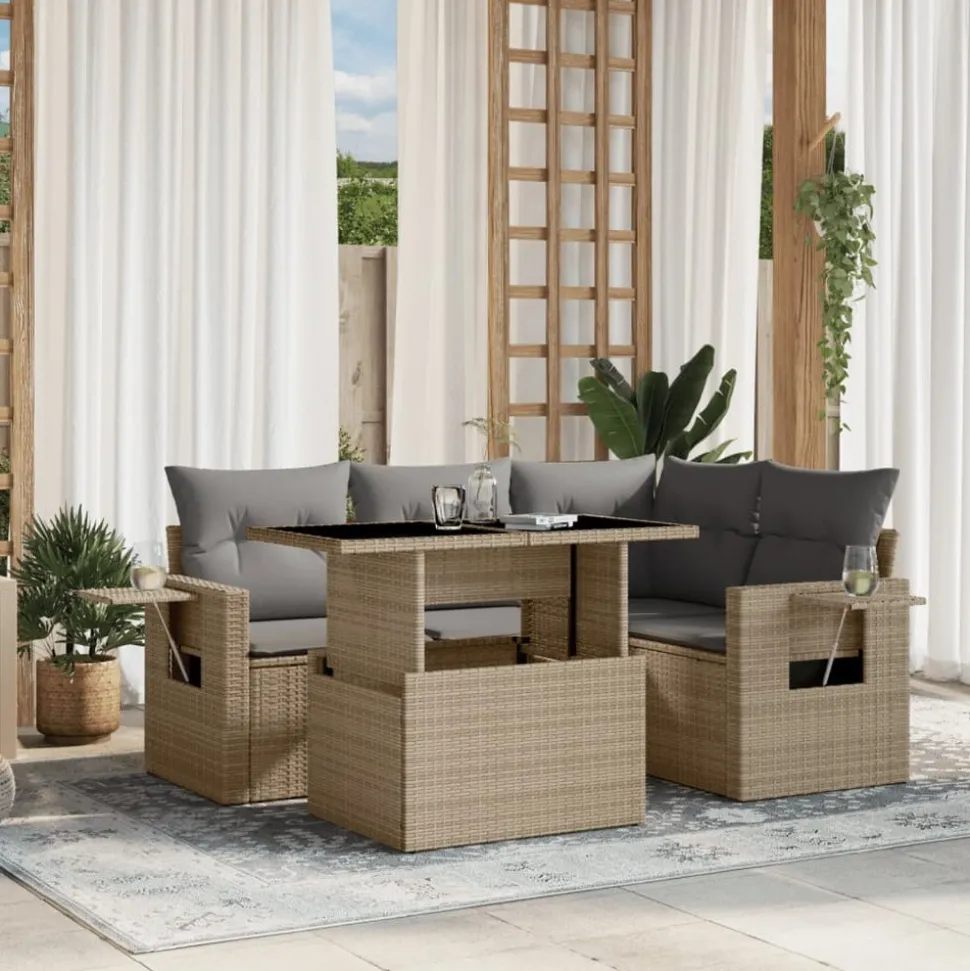 MAISON EXCLUSIVE - Salon de jardin avec coussins 5 pcs beige résine tressée