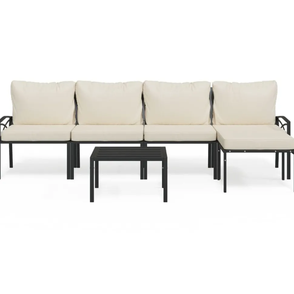 MAISON EXCLUSIVE - Salon de jardin 6 pcs avec coussins sable acier