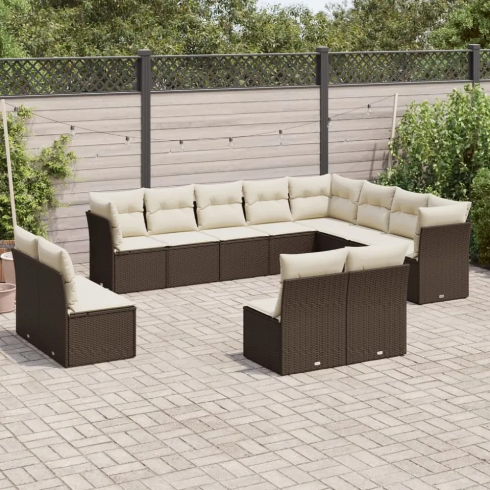 MAISON EXCLUSIVE - Salon de jardin avec coussins 12 pcs marron résine tressée