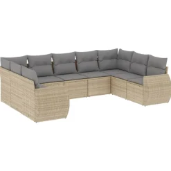 MAISON EXCLUSIVE - Salon de jardin avec coussins 9 pcs beige résine tressée