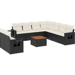 MAISON EXCLUSIVE - Salon de jardin 10 pcs avec coussins noir résine tressée