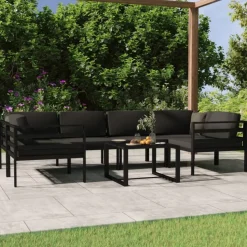 MAISON EXCLUSIVE - Salon de jardin 7 pcs avec coussins aluminium anthracite