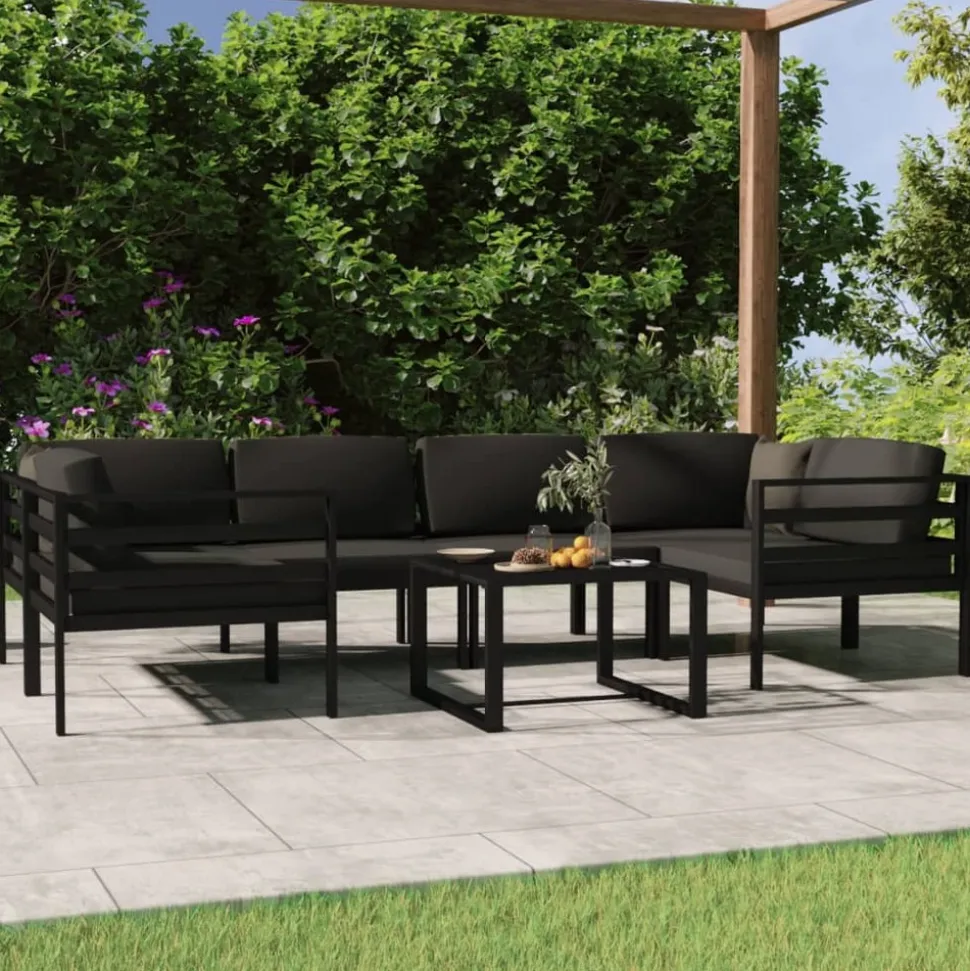 MAISON EXCLUSIVE - Salon de jardin 7 pcs avec coussins aluminium anthracite