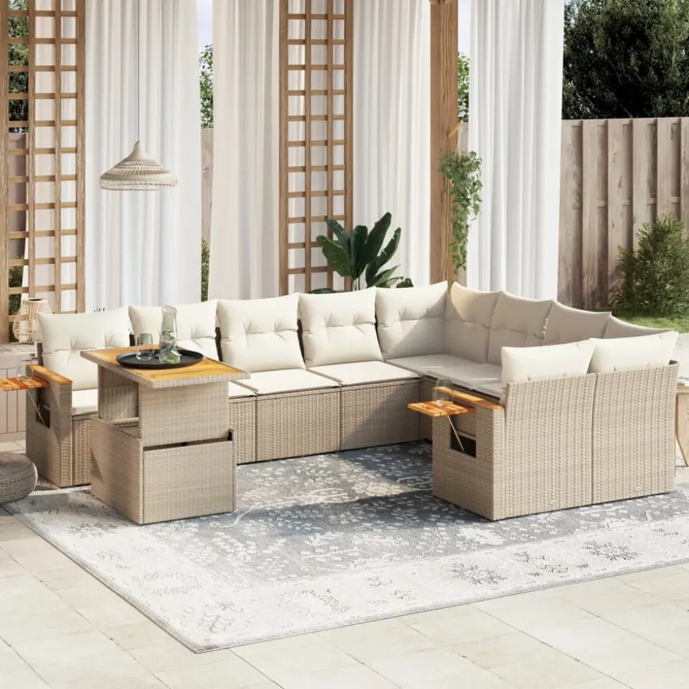 MAISON EXCLUSIVE - Salon de jardin avec coussins 10 pcs beige résine tressée