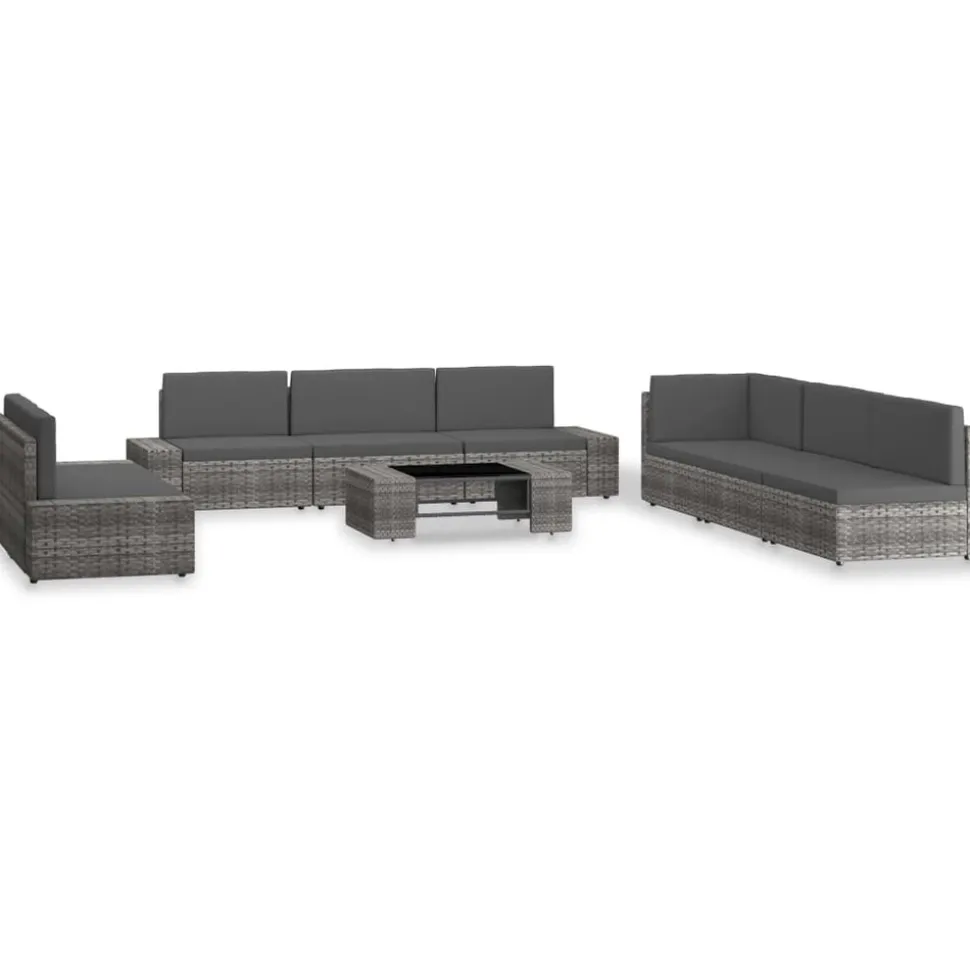 MAISON EXCLUSIVE - Salon de jardin 9 pcs résine tressée gris