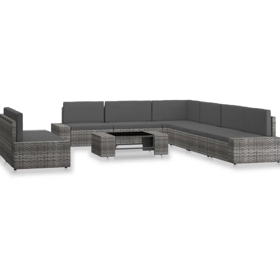 MAISON EXCLUSIVE - Salon de jardin 9 pcs résine tressée gris