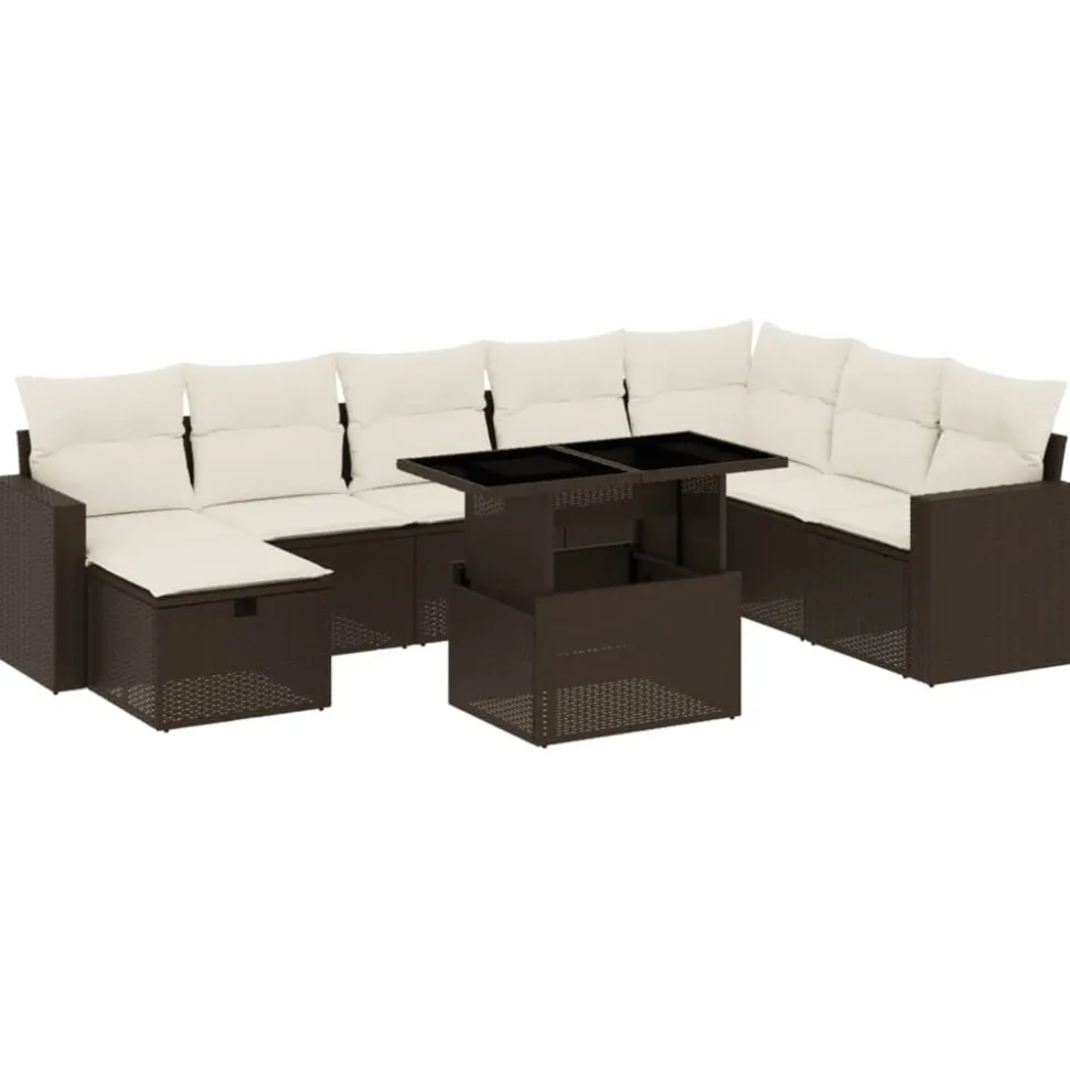 MAISON EXCLUSIVE - Salon de jardin avec coussins 9 pcs marron résine tressée