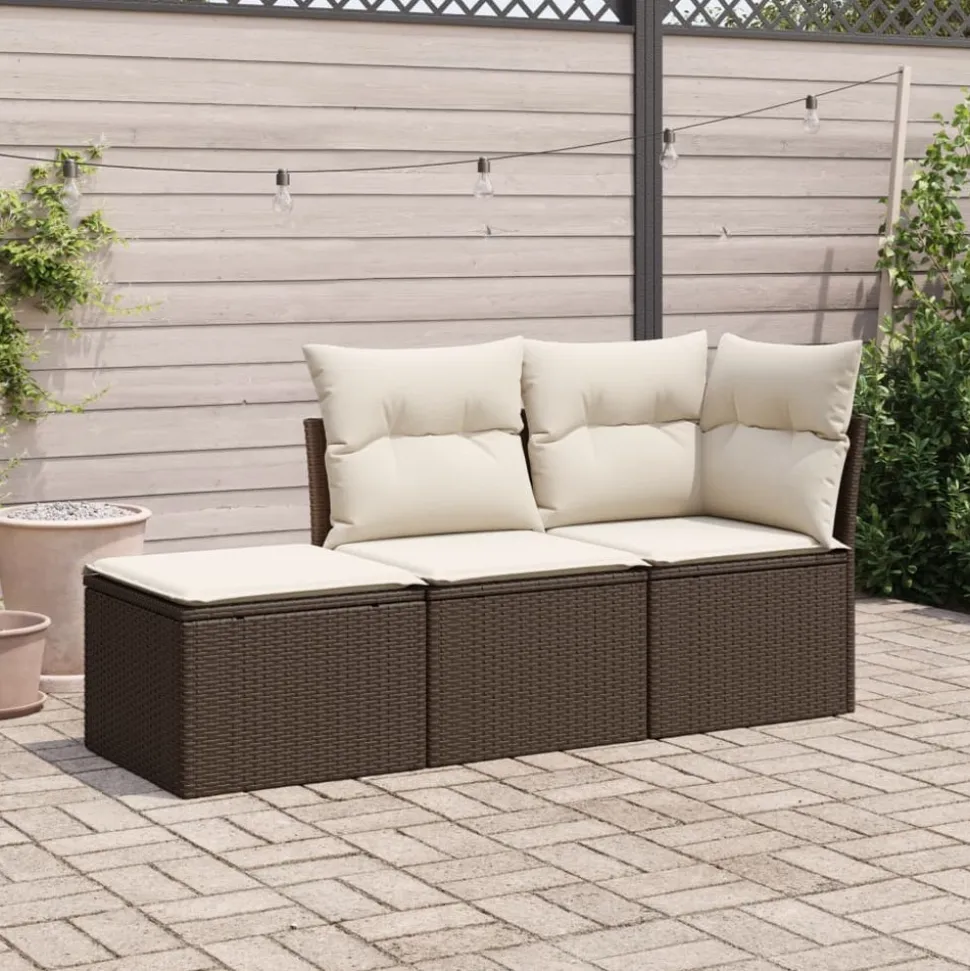 MAISON EXCLUSIVE - Salon de jardin avec coussins 3 pcs marron résine tressée