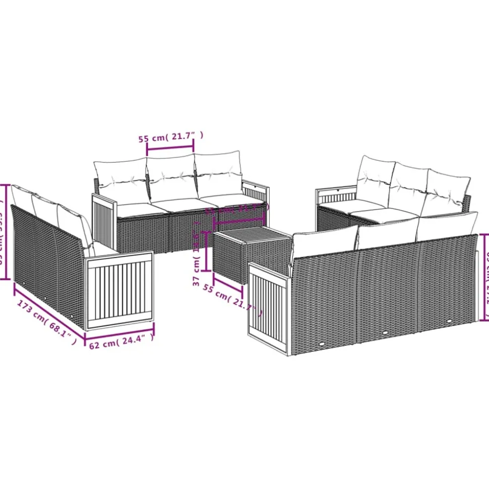 MAISON EXCLUSIVE - Salon de jardin avec coussins 13 pcs gris résine tressée