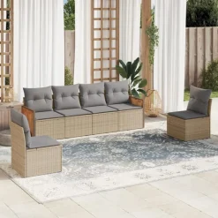 MAISON EXCLUSIVE - Salon de jardin avec coussins 6 pcs beige résine tressée