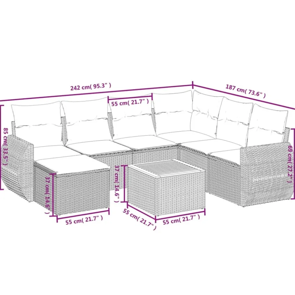 MAISON EXCLUSIVE - Salon de jardin 8 pcs avec coussins gris résine tressée