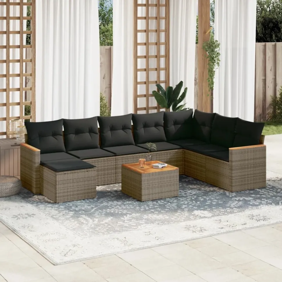 MAISON EXCLUSIVE - Salon de jardin 9 pcs avec coussins gris résine tressée