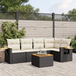 MAISON EXCLUSIVE - Salon de jardin 6 pcs avec coussins noir résine tressée