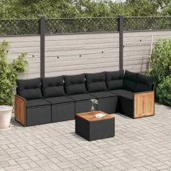 MAISON EXCLUSIVE - Salon de jardin 7 pcs avec coussins noir résine tressée
