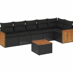 MAISON EXCLUSIVE - Salon de jardin 7 pcs avec coussins noir résine tressée