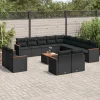 MAISON EXCLUSIVE - Salon de jardin avec coussins 14 pcs noir résine tressée