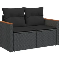 MAISON EXCLUSIVE - Salon de jardin avec coussins 14 pcs noir résine tressée