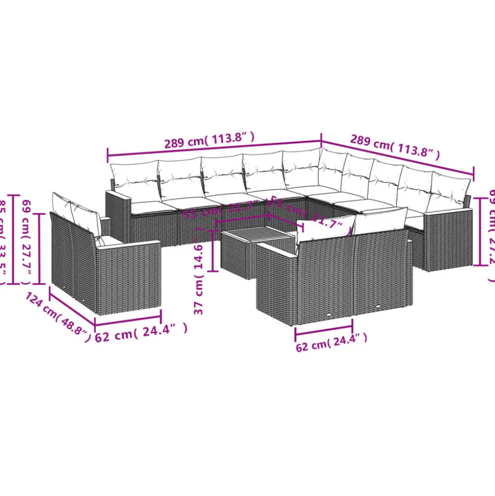 MAISON EXCLUSIVE - Salon de jardin avec coussins 14 pcs noir résine tressée