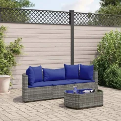 MAISON EXCLUSIVE - Salon de jardin 4 pcs avec coussins gris résine tressée