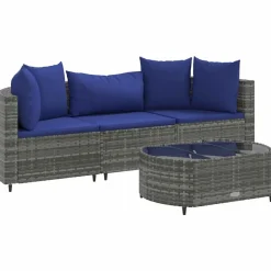 MAISON EXCLUSIVE - Salon de jardin 4 pcs avec coussins gris résine tressée