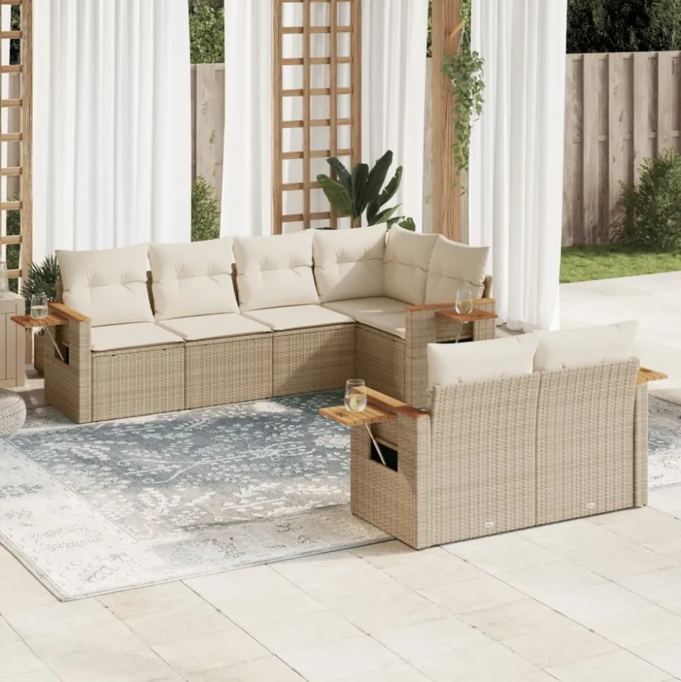 MAISON EXCLUSIVE - Salon de jardin avec coussins 7 pcs beige résine tressée