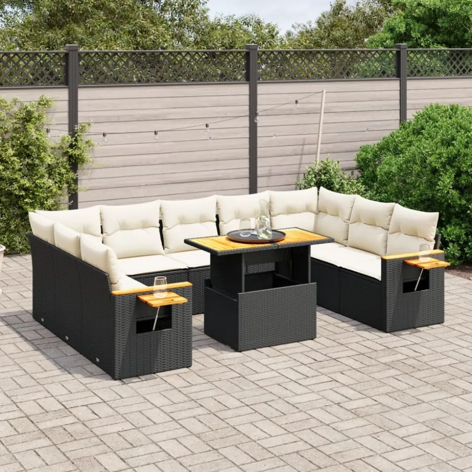 MAISON EXCLUSIVE - Salon de jardin 11 pcs avec coussins noir résine tressée
