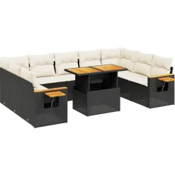 MAISON EXCLUSIVE - Salon de jardin 11 pcs avec coussins noir résine tressée
