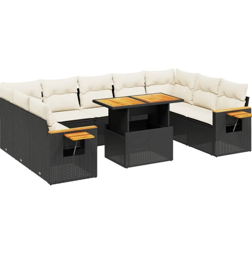 MAISON EXCLUSIVE - Salon de jardin 11 pcs avec coussins noir résine tressée