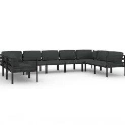 MAISON EXCLUSIVE - Salon de jardin 9 pcs avec coussins aluminium anthracite