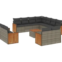 MAISON EXCLUSIVE - Salon de jardin avec coussins 12 pcs gris résine tressée