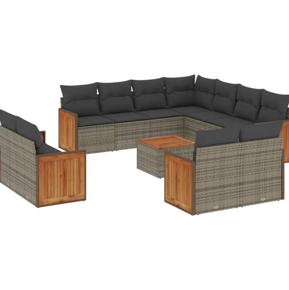 MAISON EXCLUSIVE - Salon de jardin avec coussins 12 pcs gris résine tressée