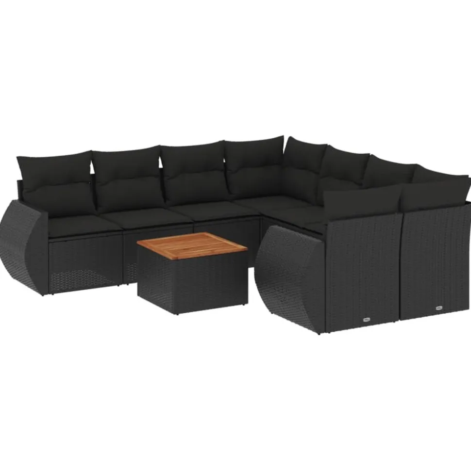 MAISON EXCLUSIVE - Salon de jardin 9 pcs avec coussins noir résine tressée