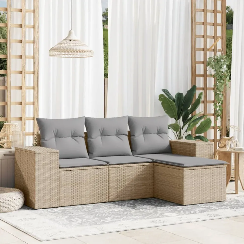 MAISON EXCLUSIVE - Salon de jardin avec coussins 4 pcs beige résine tressée