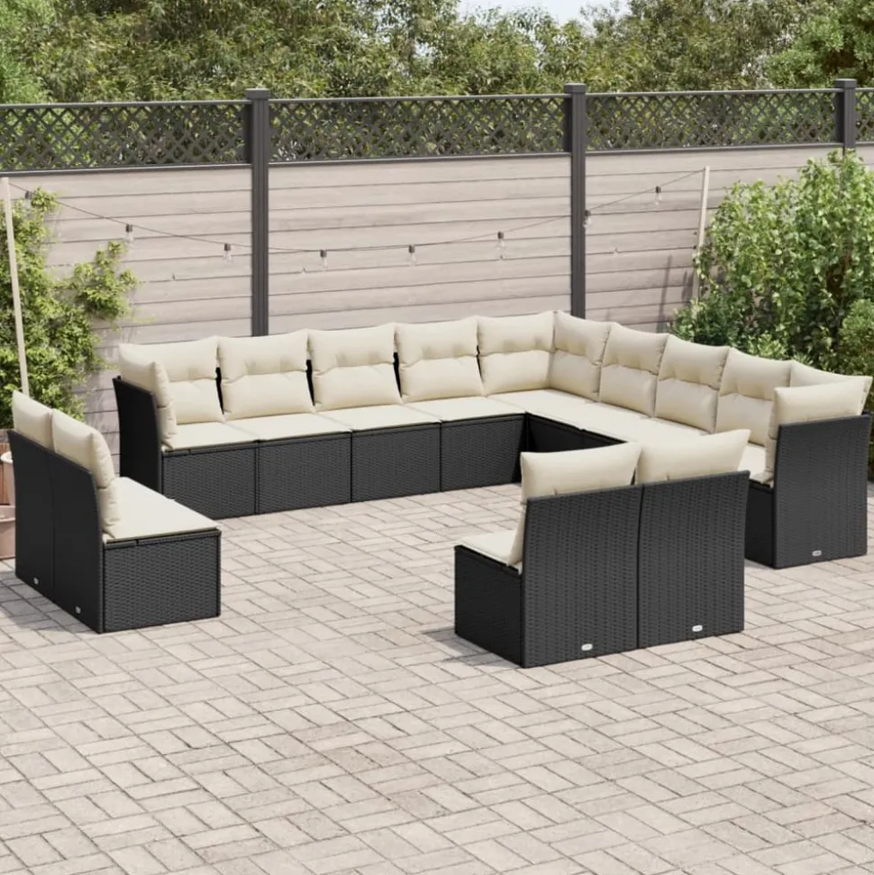 MAISON EXCLUSIVE - Salon de jardin avec coussins 13 pcs noir résine tressée
