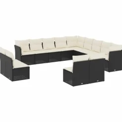 MAISON EXCLUSIVE - Salon de jardin avec coussins 13 pcs noir résine tressée
