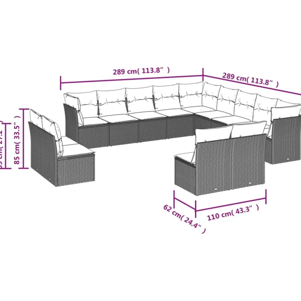 MAISON EXCLUSIVE - Salon de jardin avec coussins 13 pcs noir résine tressée