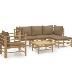 MAISON EXCLUSIVE - Salon de jardin 6 pcs avec coussins taupe bambou