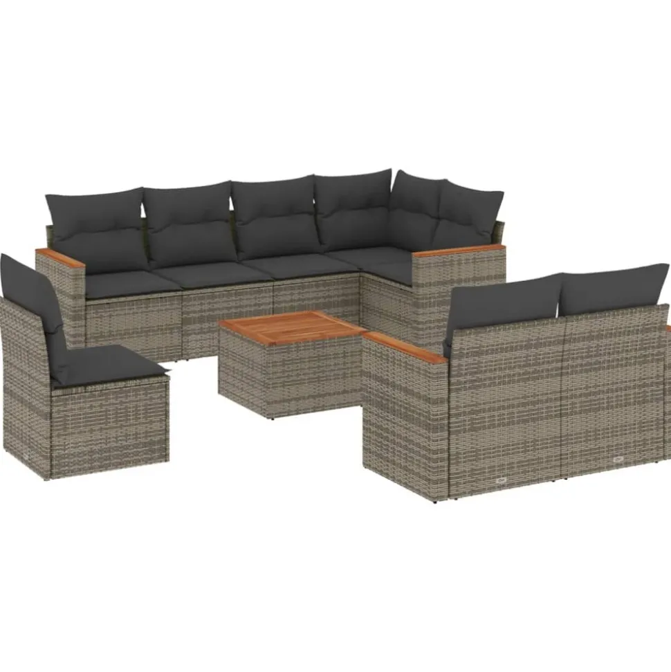 MAISON EXCLUSIVE - Salon de jardin 9 pcs avec coussins gris résine tressée