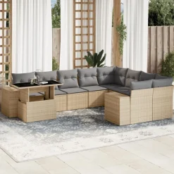 MAISON EXCLUSIVE - Salon de jardin avec coussins 10 pcs beige résine tressée