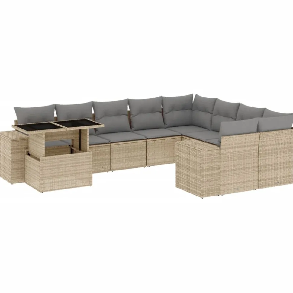MAISON EXCLUSIVE - Salon de jardin avec coussins 10 pcs beige résine tressée