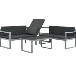 MAISON EXCLUSIVE - Salon de jardin 3 pcs et coussins aluminium noir