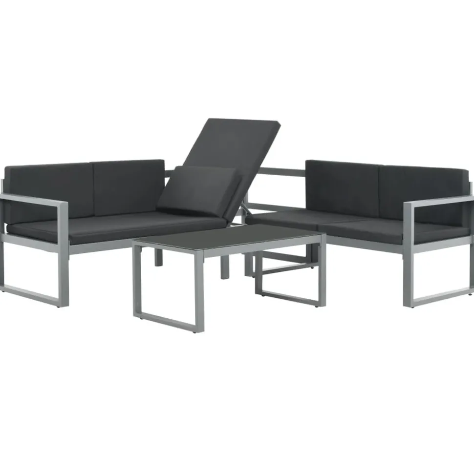 MAISON EXCLUSIVE - Salon de jardin 3 pcs et coussins aluminium noir