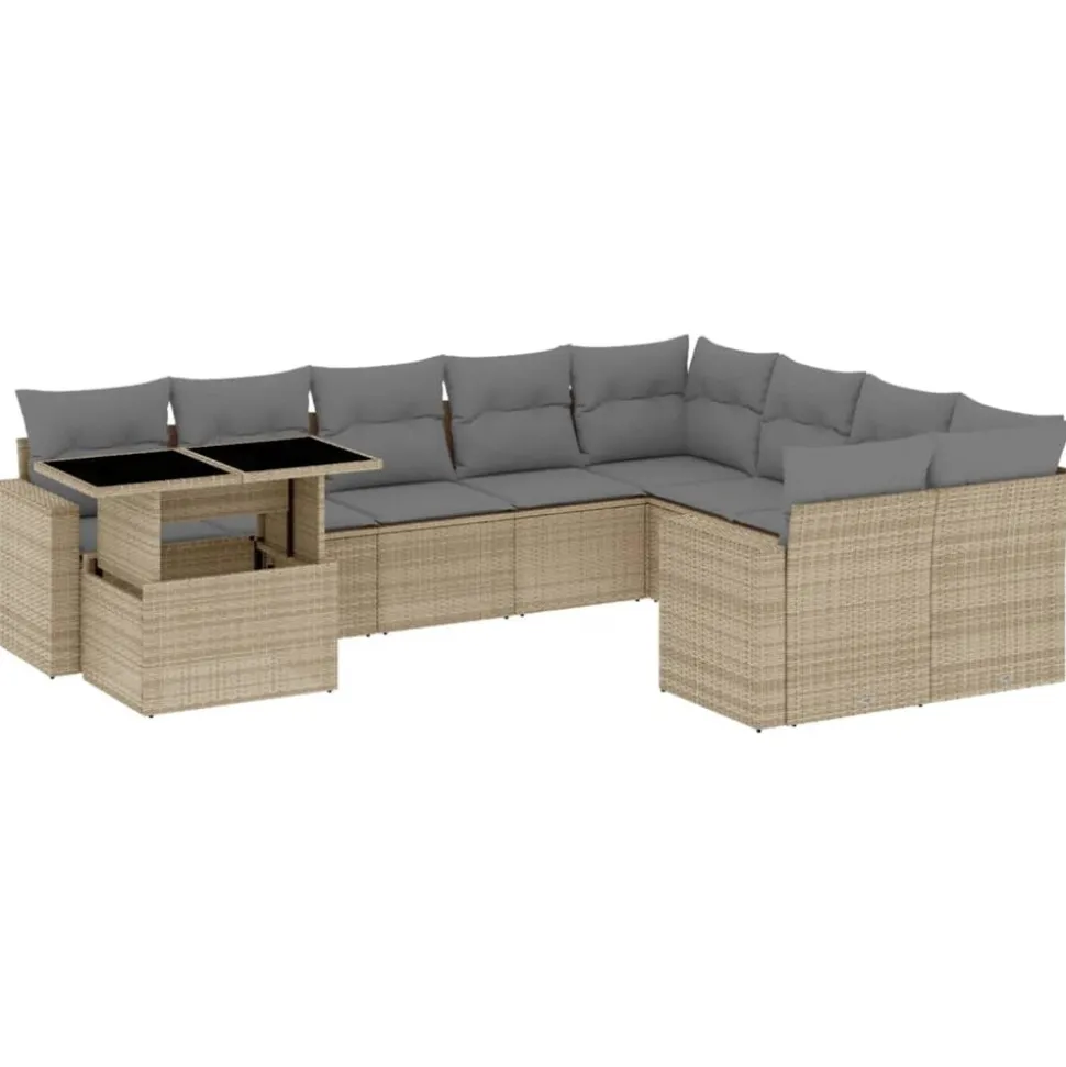 MAISON EXCLUSIVE - Salon de jardin avec coussins 10 pcs beige résine tressée